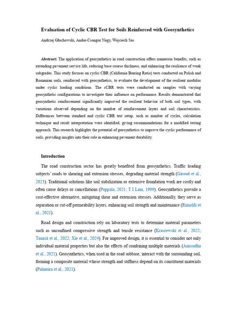 Cyclic CBR Test for Geosynthetic-Enhanced Soils | PDF | Young's Modulus ...