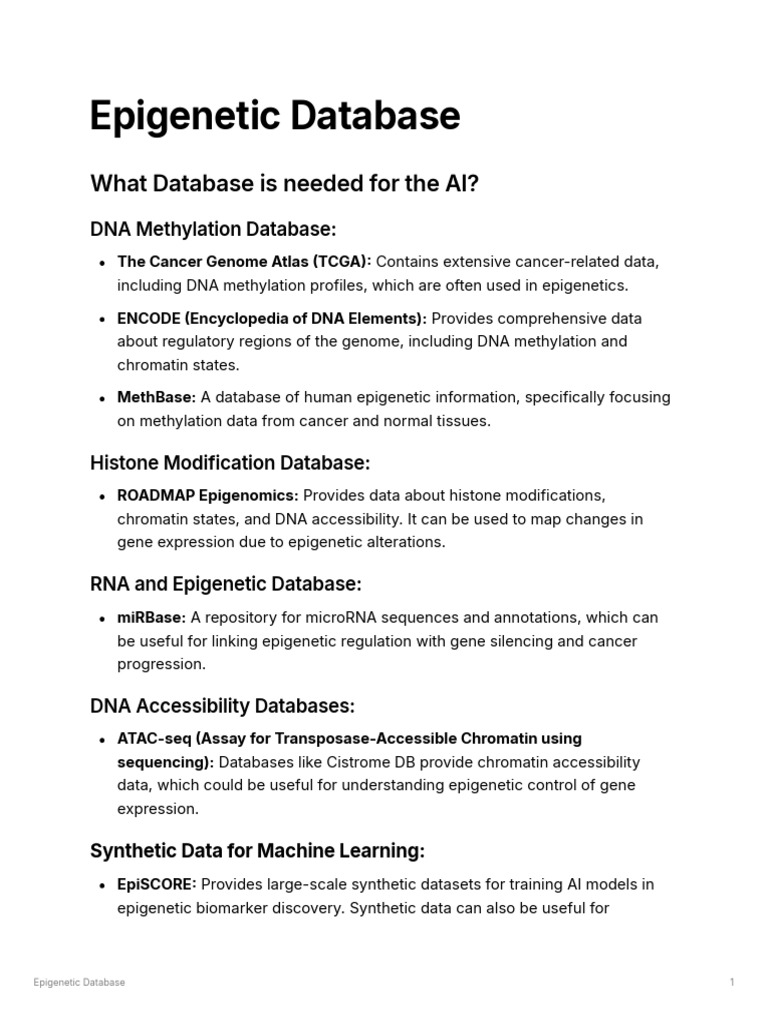 Essential Epigenetic Databases for AI | PDF | Epigenetics | Dna Methylation