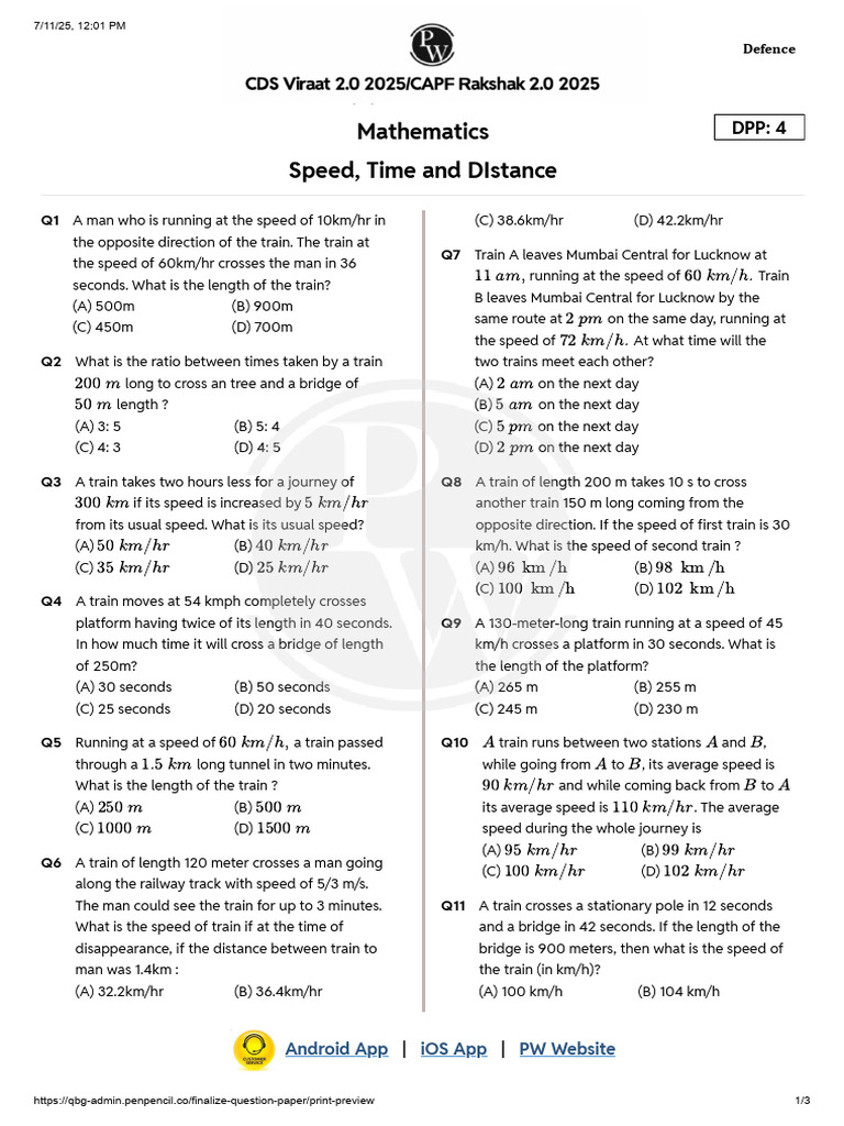 Train Speed and Distance Problems | PDF | Speed | Velocity