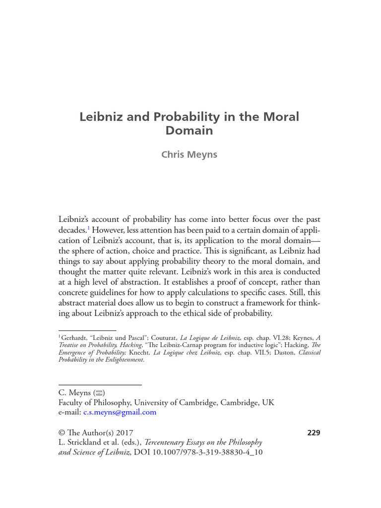 Leibniz's Probability in Moral Philosophy | PDF | Gottfried Wilhelm ...