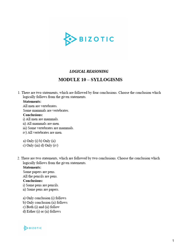 Logical Reasoning: Syllogisms Practice | PDF