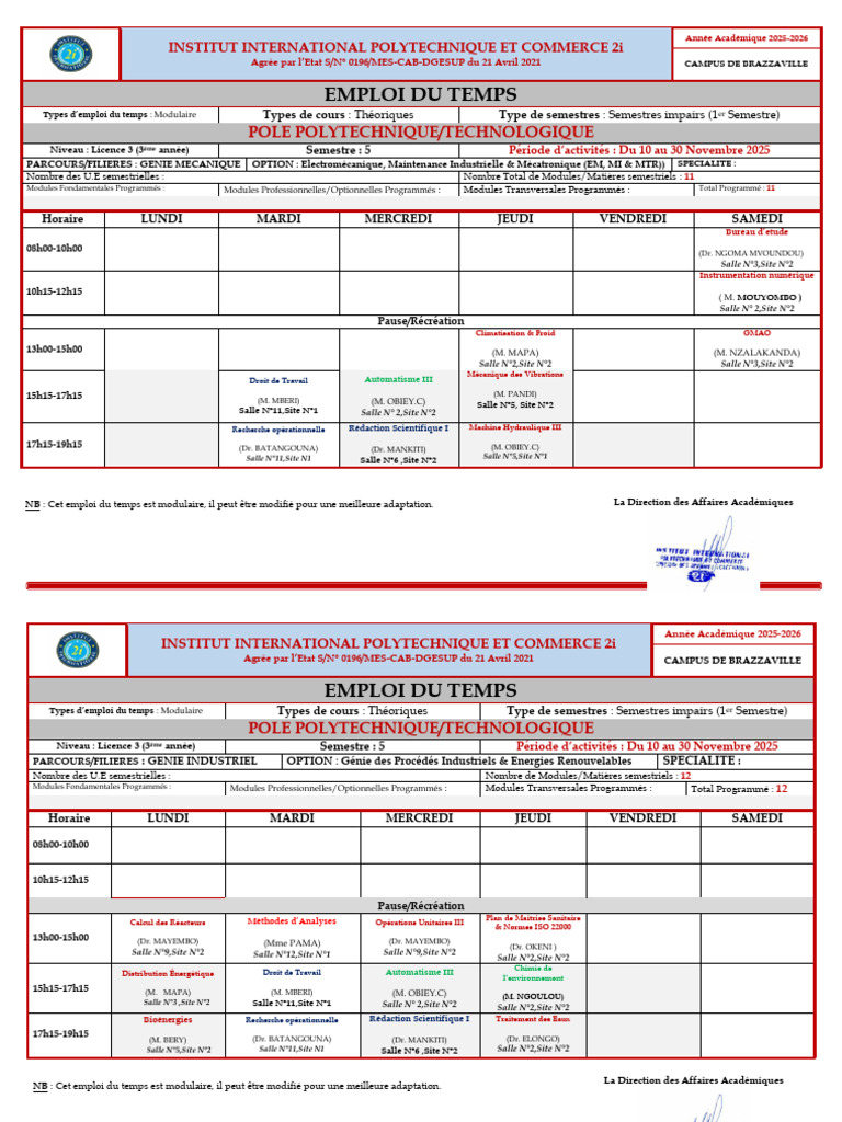 Emploi du Temps Licence 3 2025-2026 | PDF | Informatique