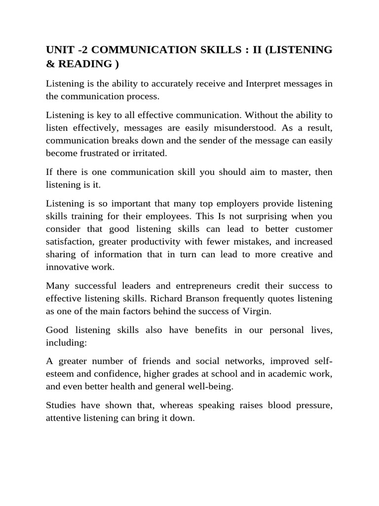 Mastering Effective Listening Skills | PDF | Reading Comprehension ...