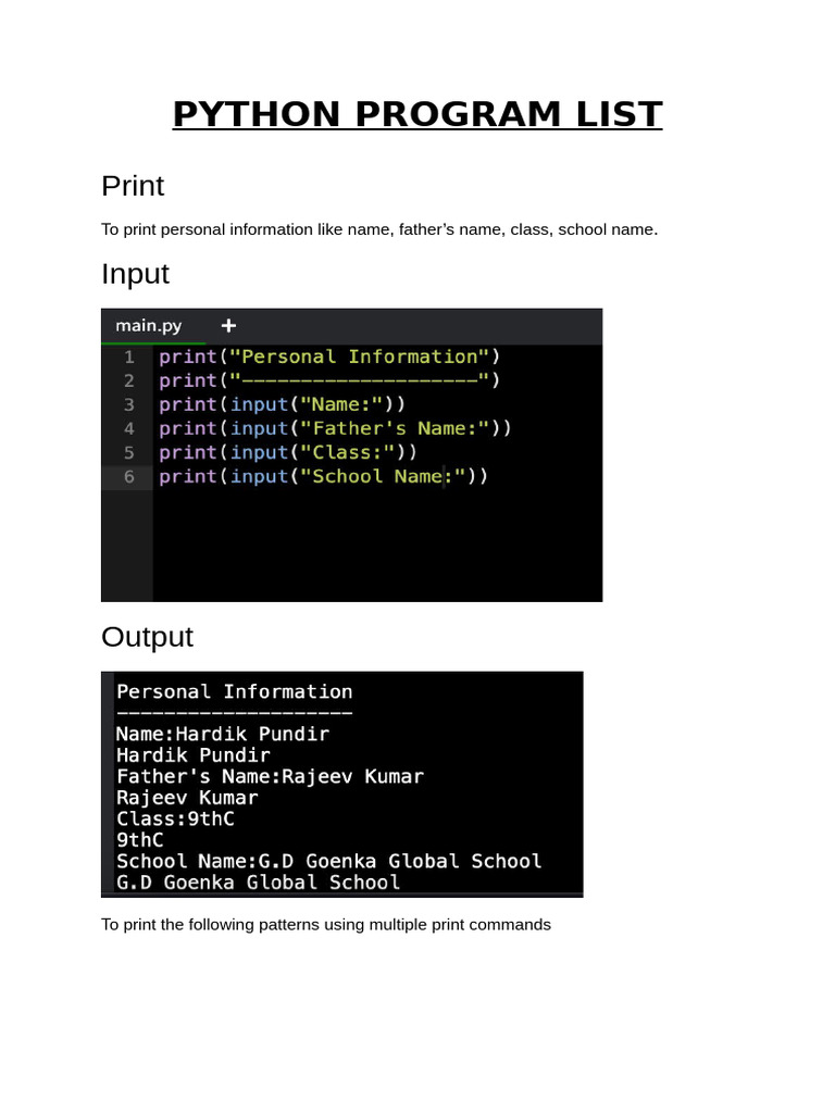 Python Program Examples and Outputs | PDF