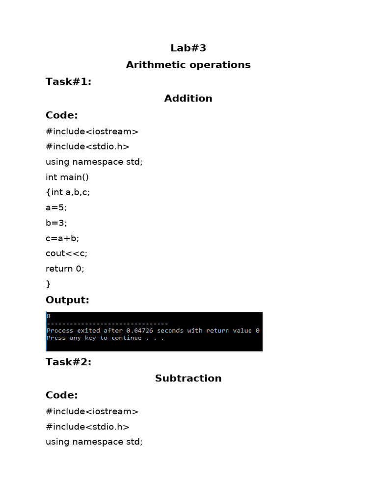 C++ Arithmetic Operations Lab Guide | PDF