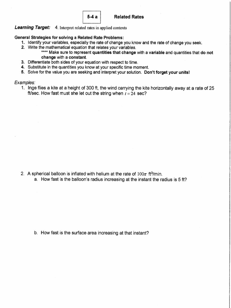5-4 Related Rates Notes 1 | PDF