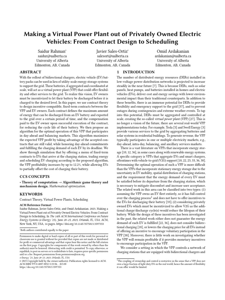 Virtual Power Plant from EVs: Contracts & Scheduling | PDF | Electric ...