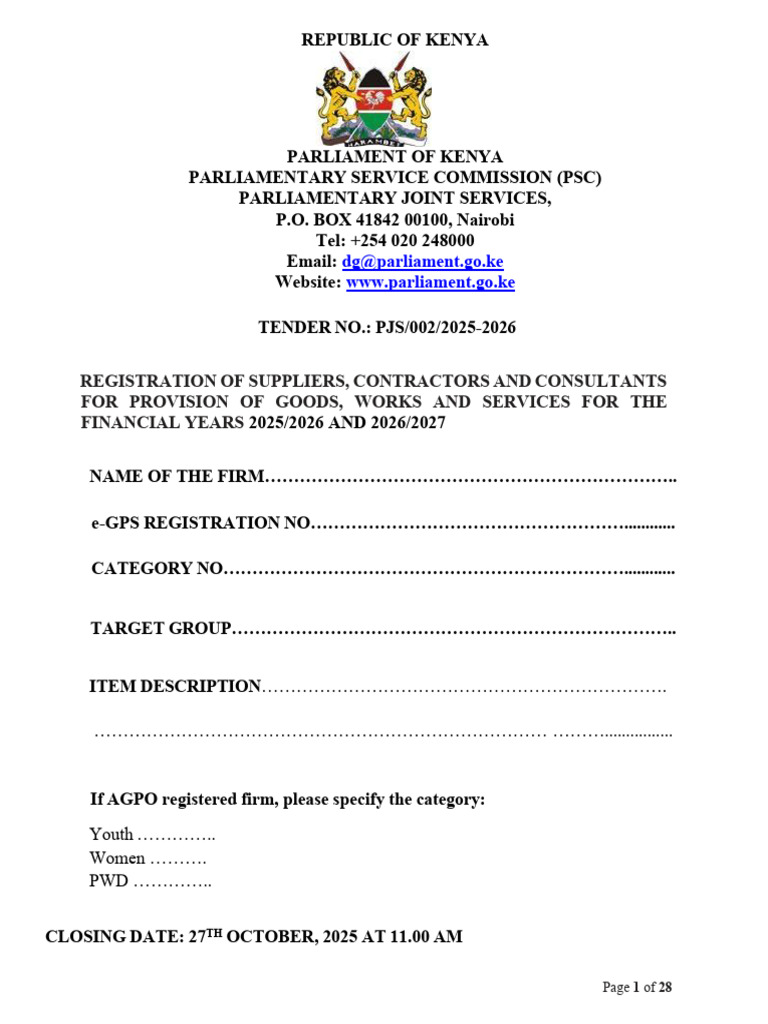 Kenya PSC Supplier Registration 2025-2027 | PDF | Joint Venture ...
