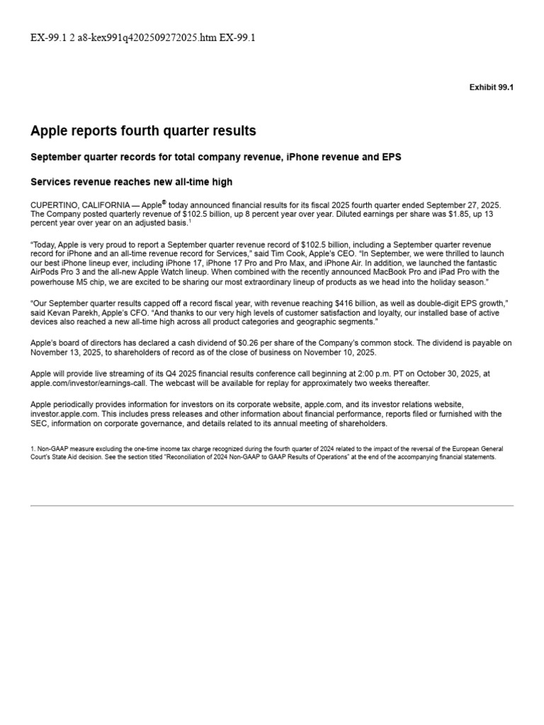 Apple Q4 2025 Financial Results Report | PDF | Apple Inc. | Equity ...