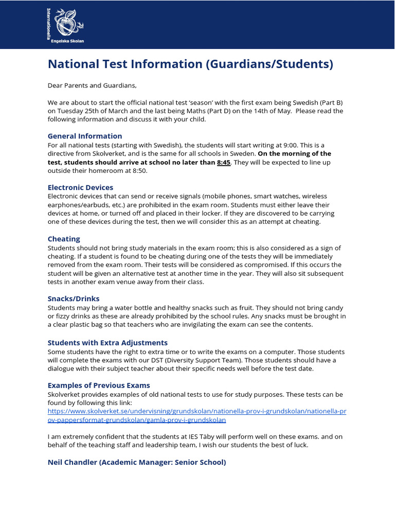 National Test Guidelines for Students | PDF