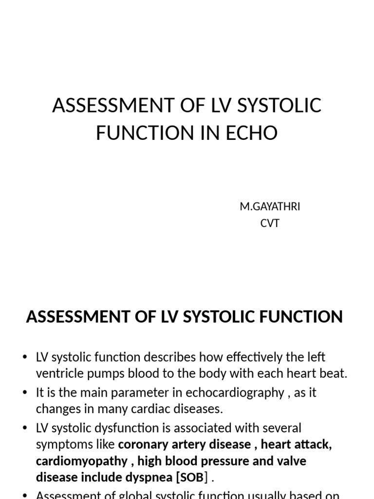 Assessment of Lv Systolic Function in Echo | PDF | Ventricle (Heart ...