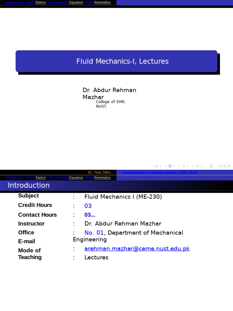 Fluid Mechanics I Course Overview | PDF | Fluid Mechanics | Fluid Dynamics