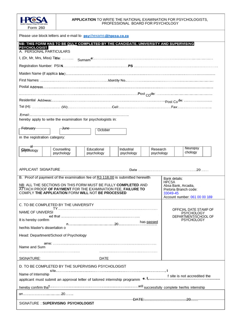 Psychologists National Exam Application Form | PDF | Psychologist ...