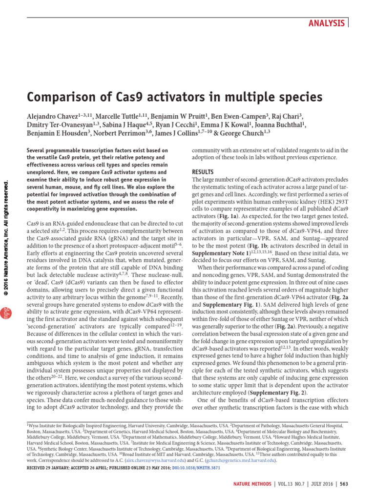 Comparative Analysis of Cas9 Activators | PDF | Gene | Biological ...