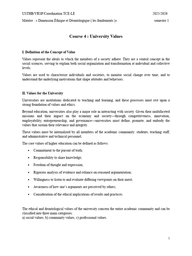 University Values: Ethics and Principles | PDF | Value (Ethics ...