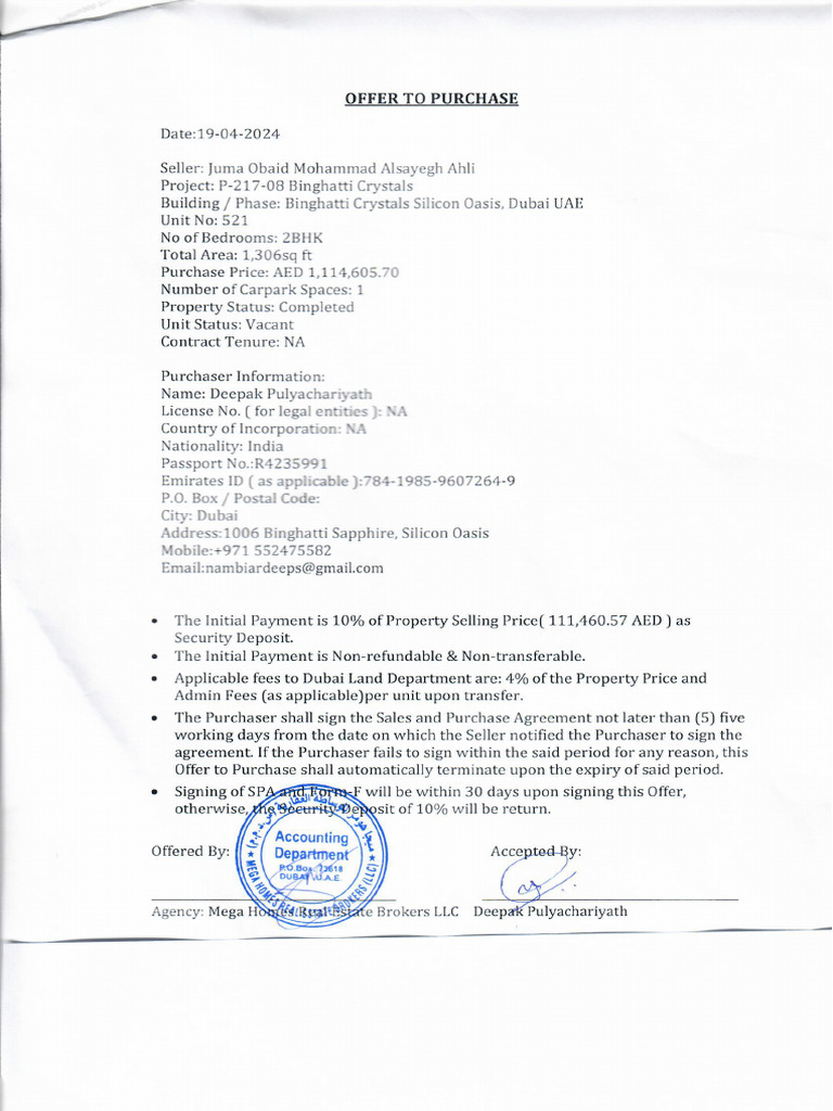521 Offer To Purchase Signed | PDF