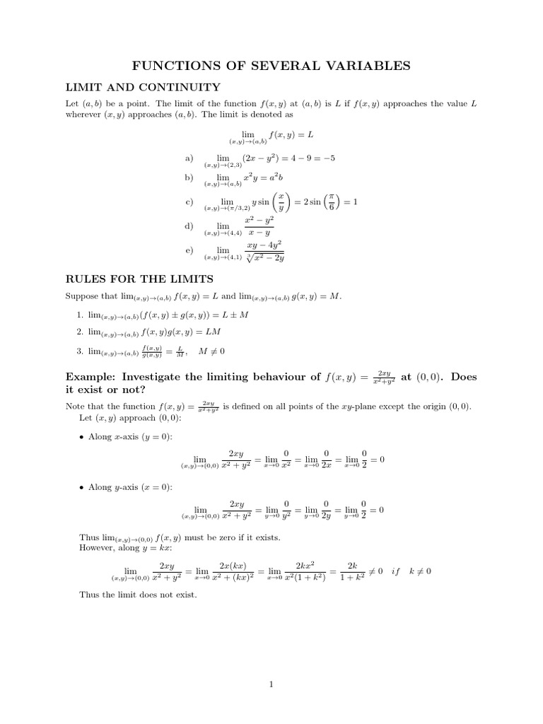 8 Limits of Functions of Several Variables | PDF | Mathematical ...