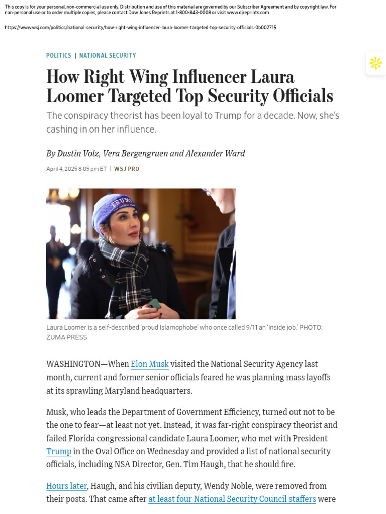 How Right Wing Influencer Laura Loomer Targeted Top Security Officials ...