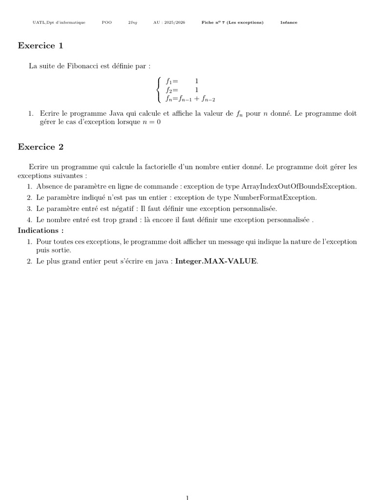 Gestion des exceptions en Java | PDF