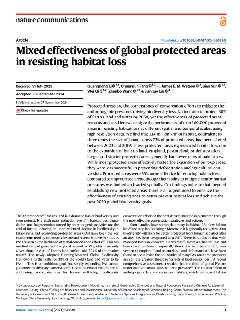 s41467-024-52693-9 (1) | PDF | Biodiversity | Habitat Destruction
