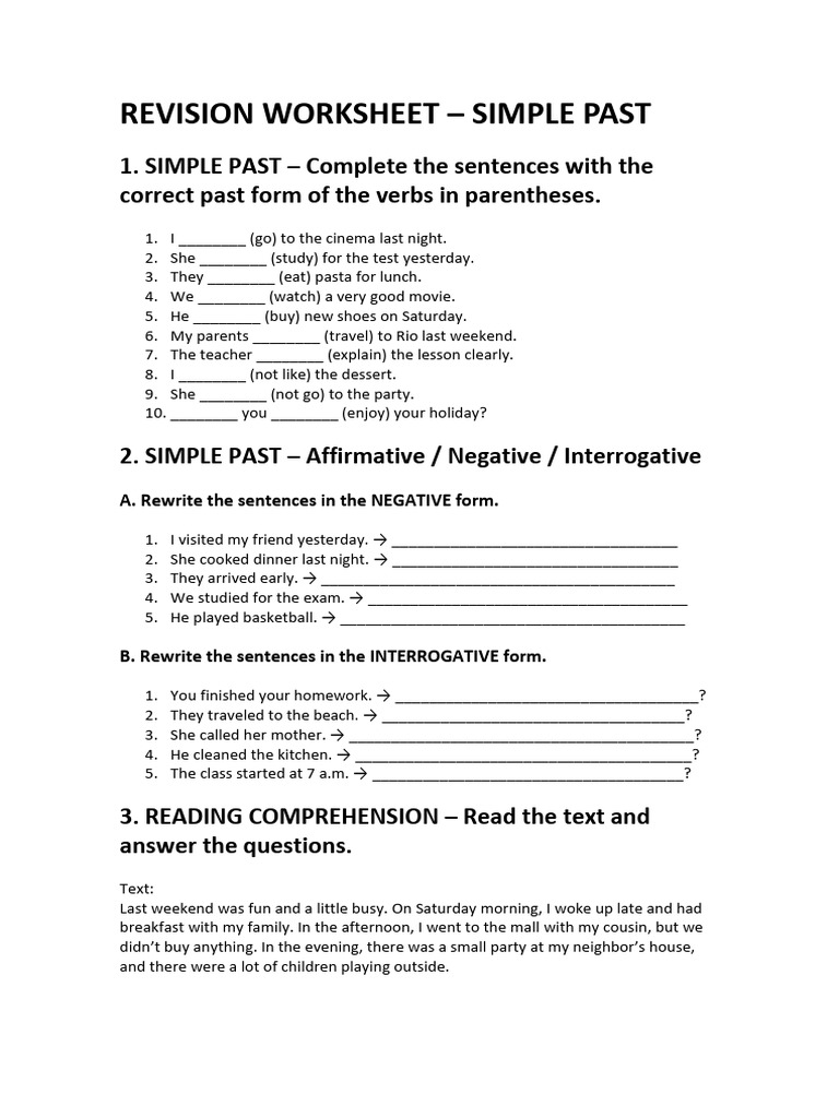 Simple Past Revision Worksheet | PDF