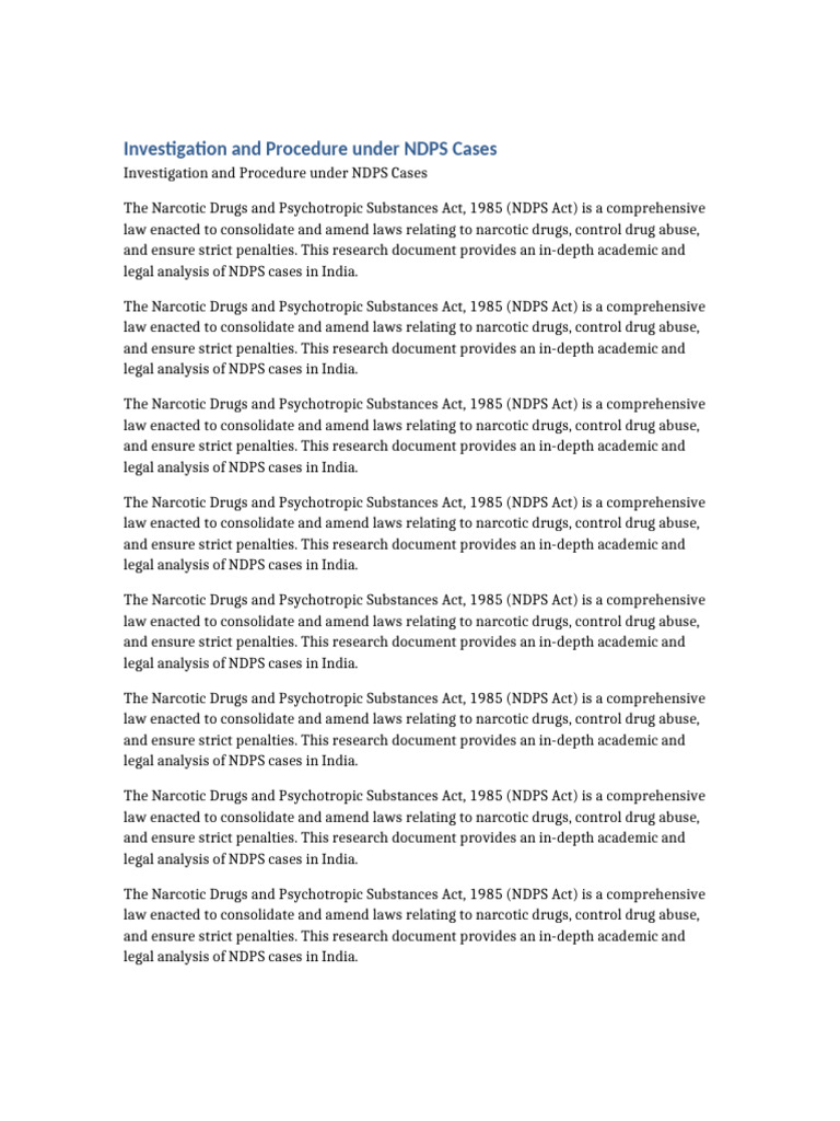NDPS Act: Investigation and Procedures | PDF | Psychoactive Drugs | Drugs