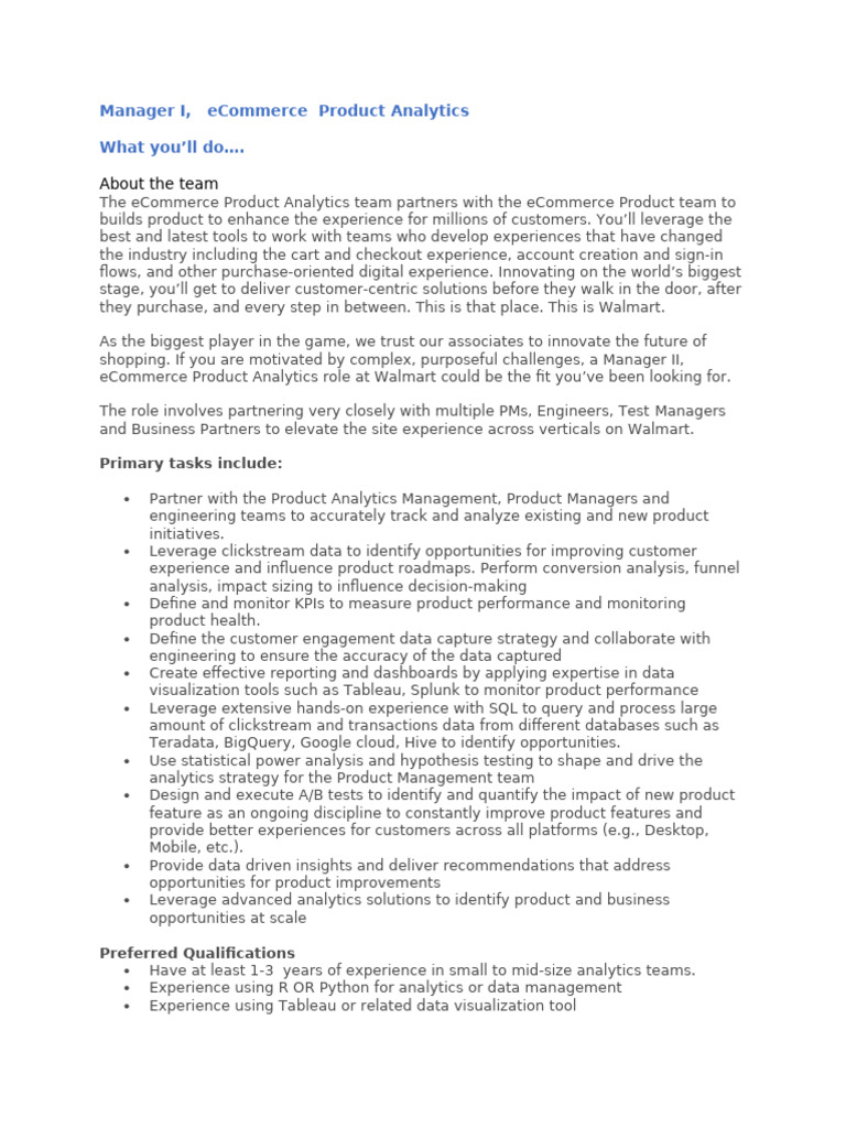 Manager I ECommerce Product Analytics | PDF | Analytics | E Commerce