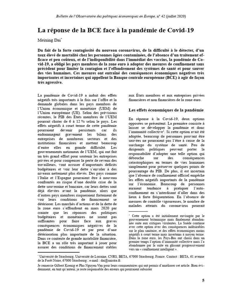 BCE et Covid-19 : Impact économique en UE | PDF | Banque centrale ...