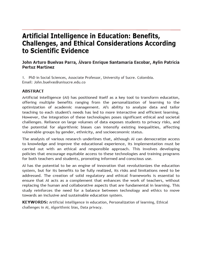 AI in Education: Benefits and Ethics | PDF | Artificial Intelligence ...