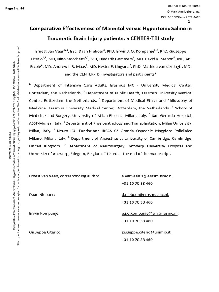 Mannitol vs Hypertonic Saline in TBI | PDF | Traumatic Brain Injury ...