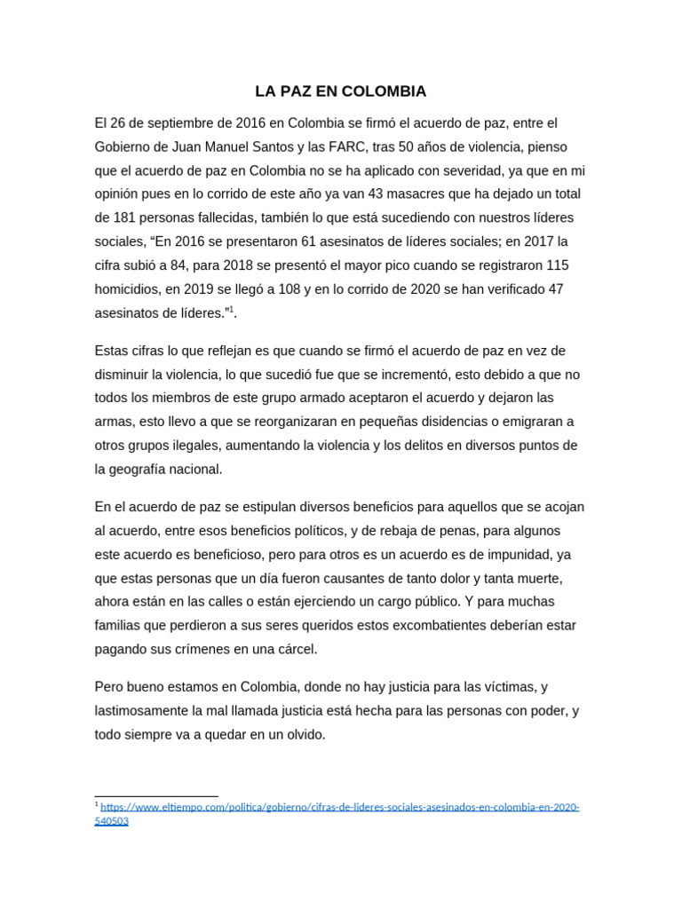 Violencia y Acuerdo de Paz en Colombia | PDF
