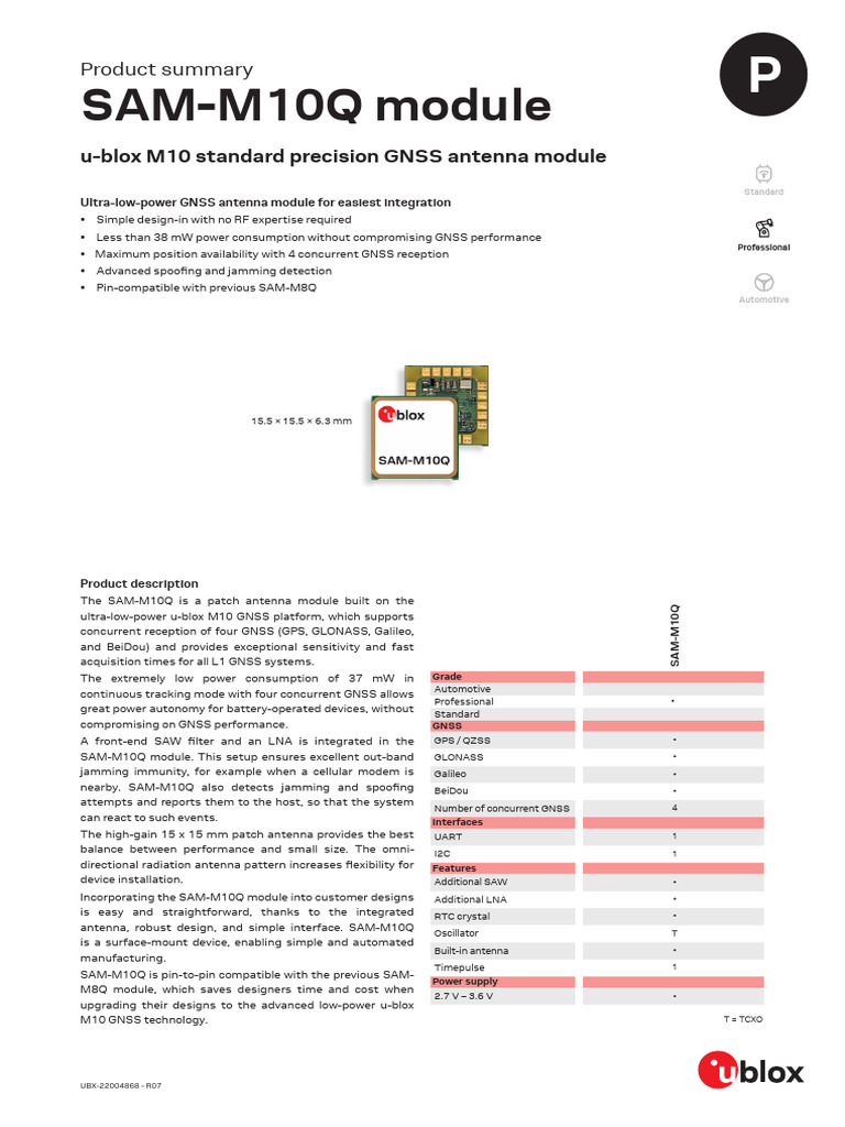 u-blox SAM-M10Q GNSS Antenna Module | PDF | Telecommunications ...