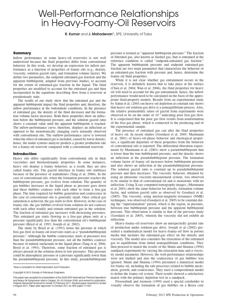 Kumar Et Al.-well-Performance Relationships in Heavy-Foamy-Oil ...