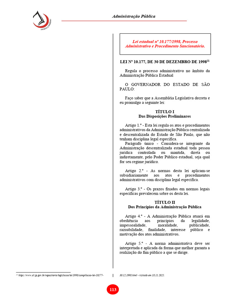 Lei 10.177/1998: Processo Administrativo SP | PDF | Administração ...