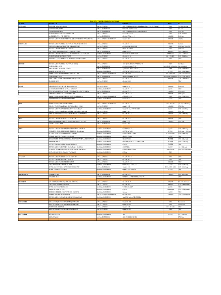 2026 ATDP Programming Calendar | PDF