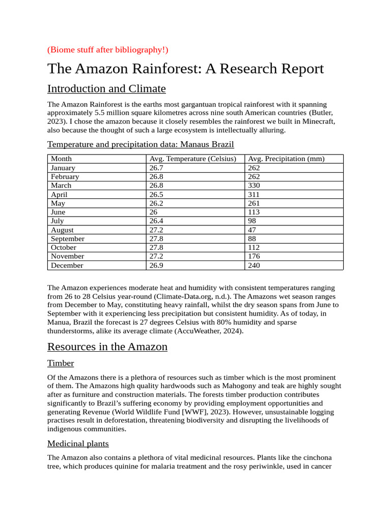 Amazon Rainforest: Climate, Resources, and Deforestation | PDF | Amazon ...