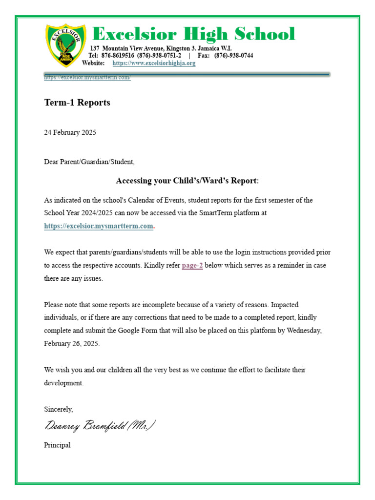 Excelsior High School Term-1 Reports Access | PDF