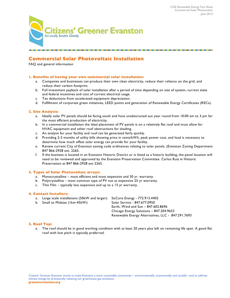 Evanston Commercial Solar Guide | PDF | Photovoltaics | Photovoltaic System