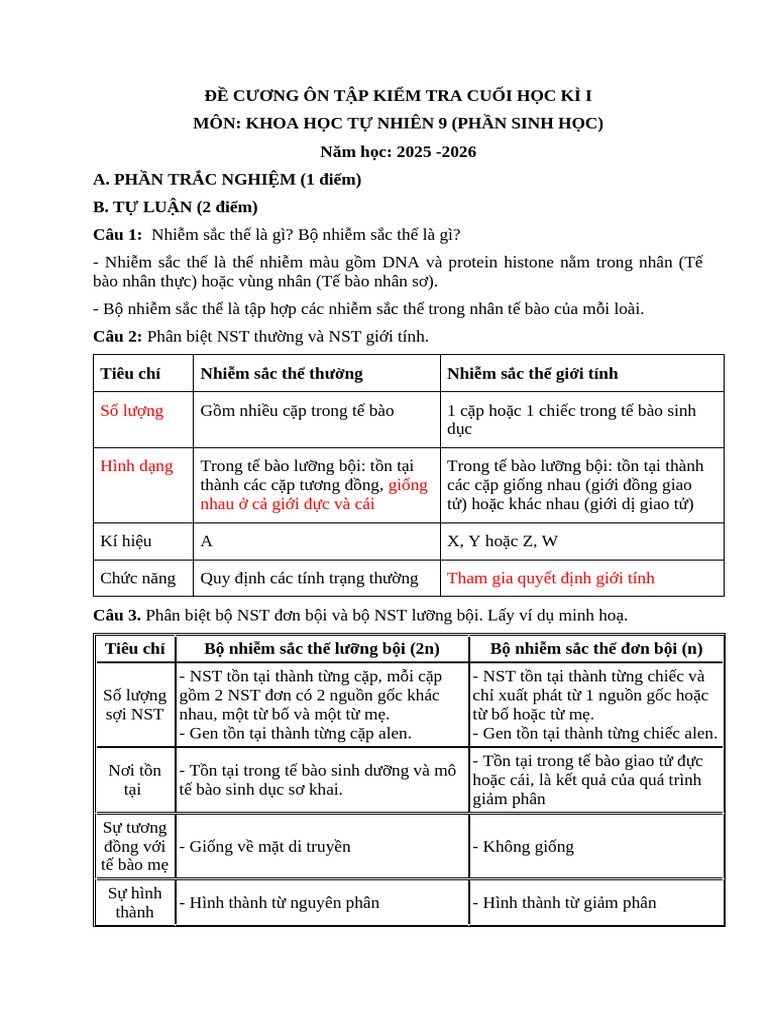 Đề Cương Ôn Tập Chki -Khtn9 | PDF