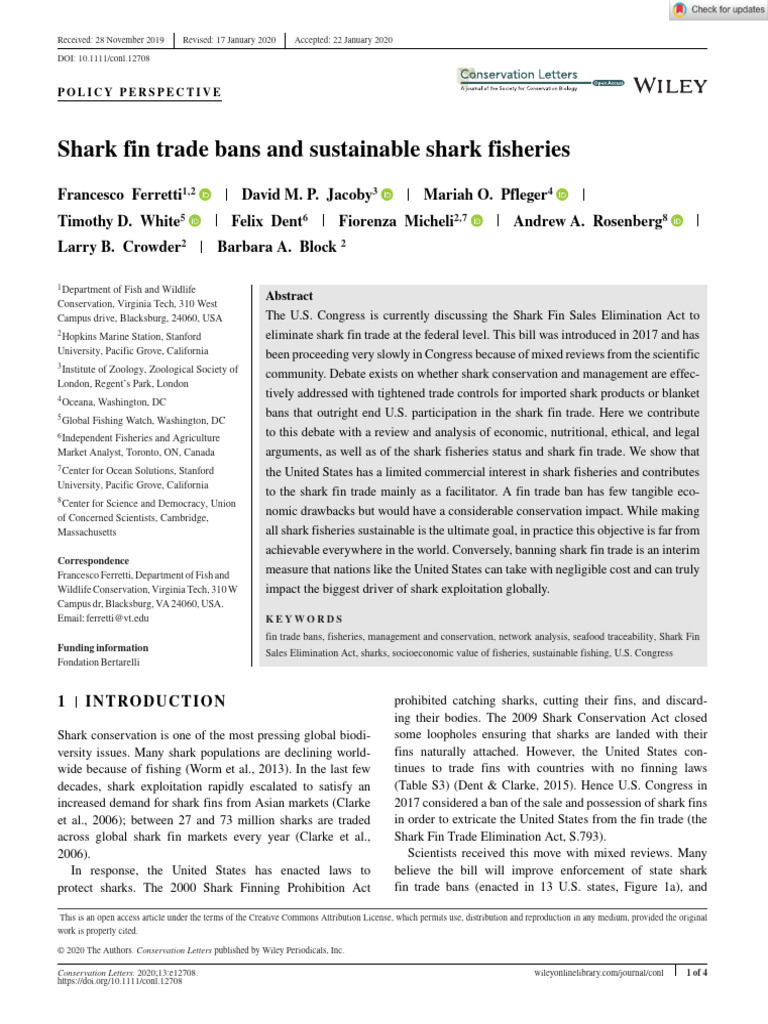 Conservation Letters | PDF | Sharks | Overfishing