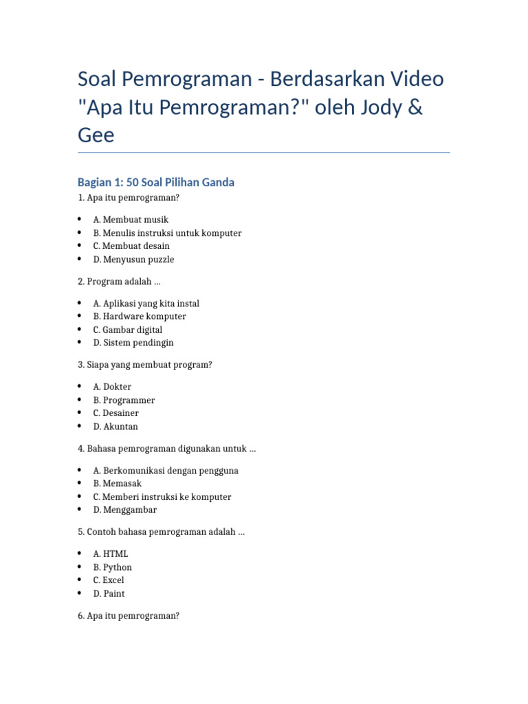 50 Soal Pemrograman Dasar dan Jawaban | PDF