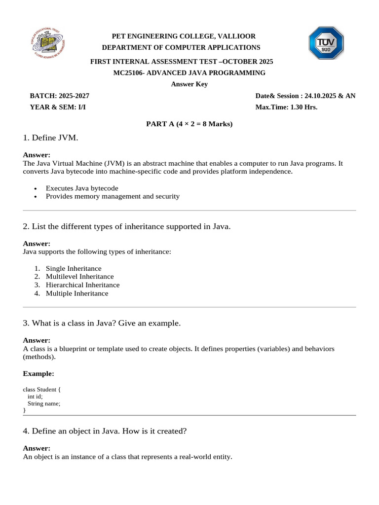 Advanced Java Programming Assessment Key | PDF | Java (Programming ...