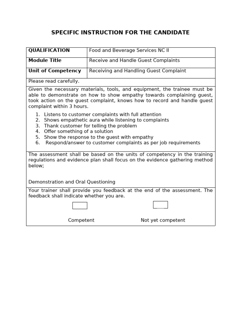 Specific Instruction for the Candidate | PDF