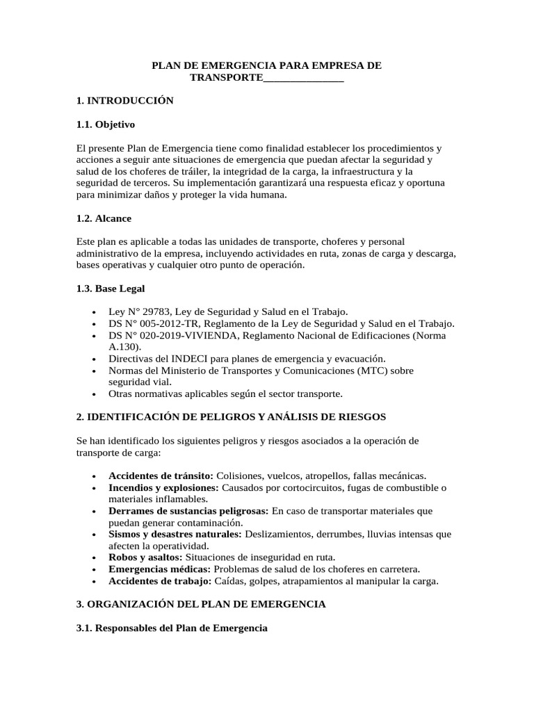 Plan de Emergencia para Transporte Seguro | PDF | Policía | Primeros ...