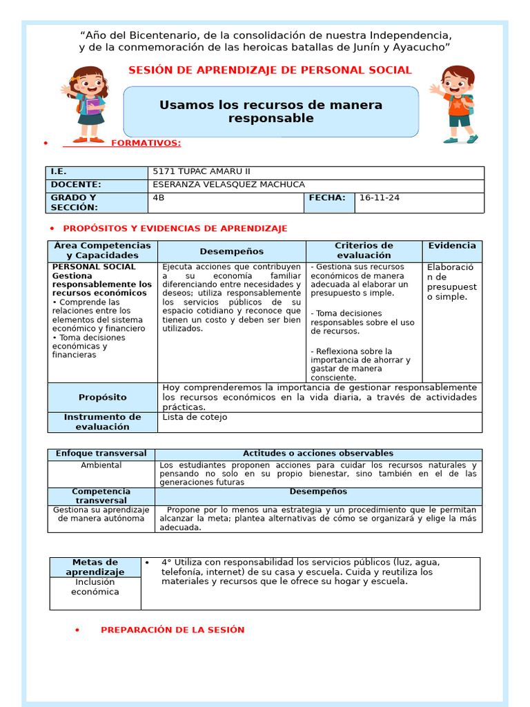 Sesionde Personal Social | PDF | Presupuesto | Aprendizaje