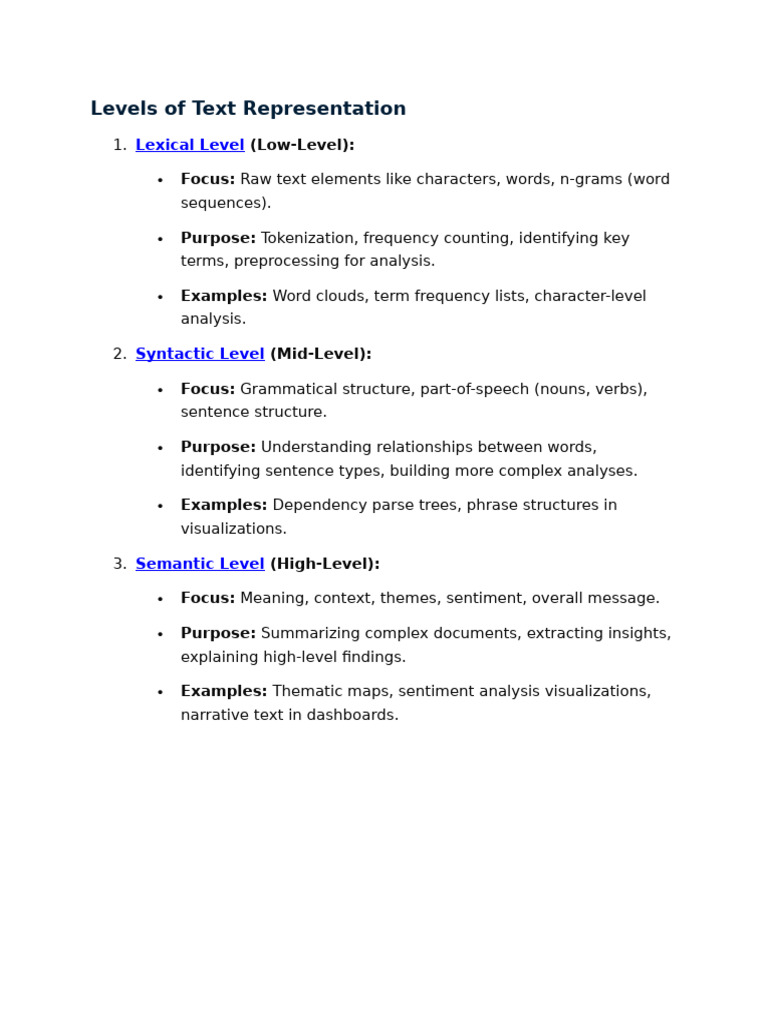 Unit - V Levels of Text Representation | PDF