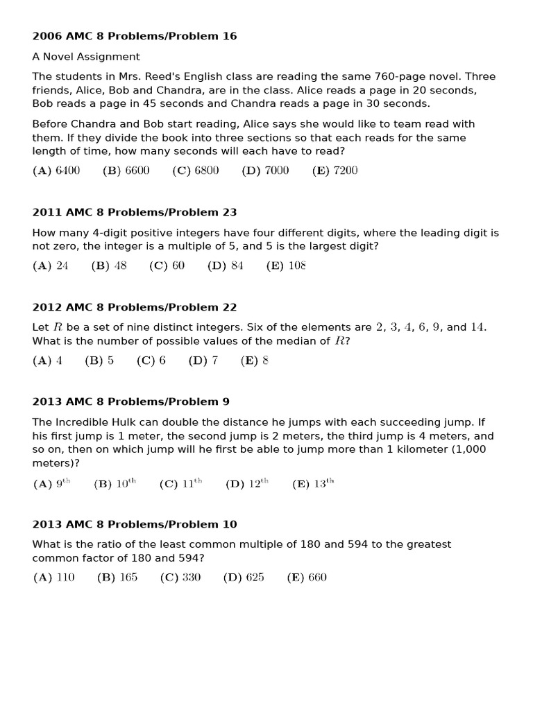 AMC 8 Math Problems Overview | PDF | Ratio | Number Theory