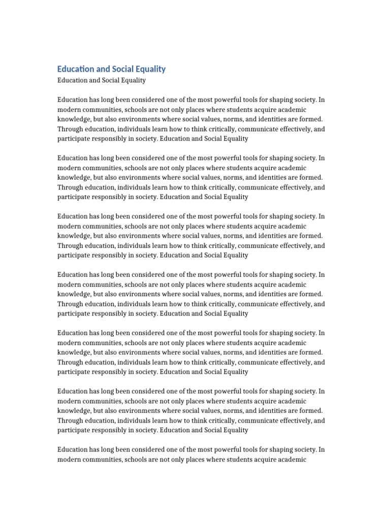 Education's Role in Social Equality | PDF | Knowledge | Society