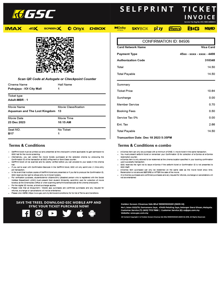 GSC Selfprint Ticket (1 People) - Aquaman The Lost Kingdom - Ioi ...