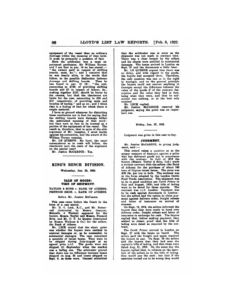 Lloyd's Law Reports Taylor & Sons v. Bank of Athens. Pennoid Bros. v ...